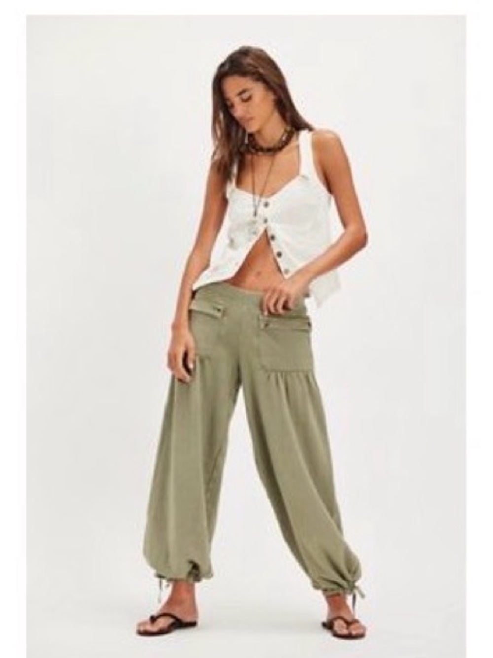 NWT Free People Arden Knit Pants Sage Green XS Boho Balloon Cargo Jogger
